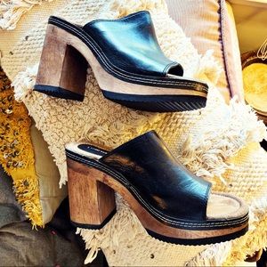 Black Leather Wood Heel Clog Mules!🔥🔥🔥😍😍😍